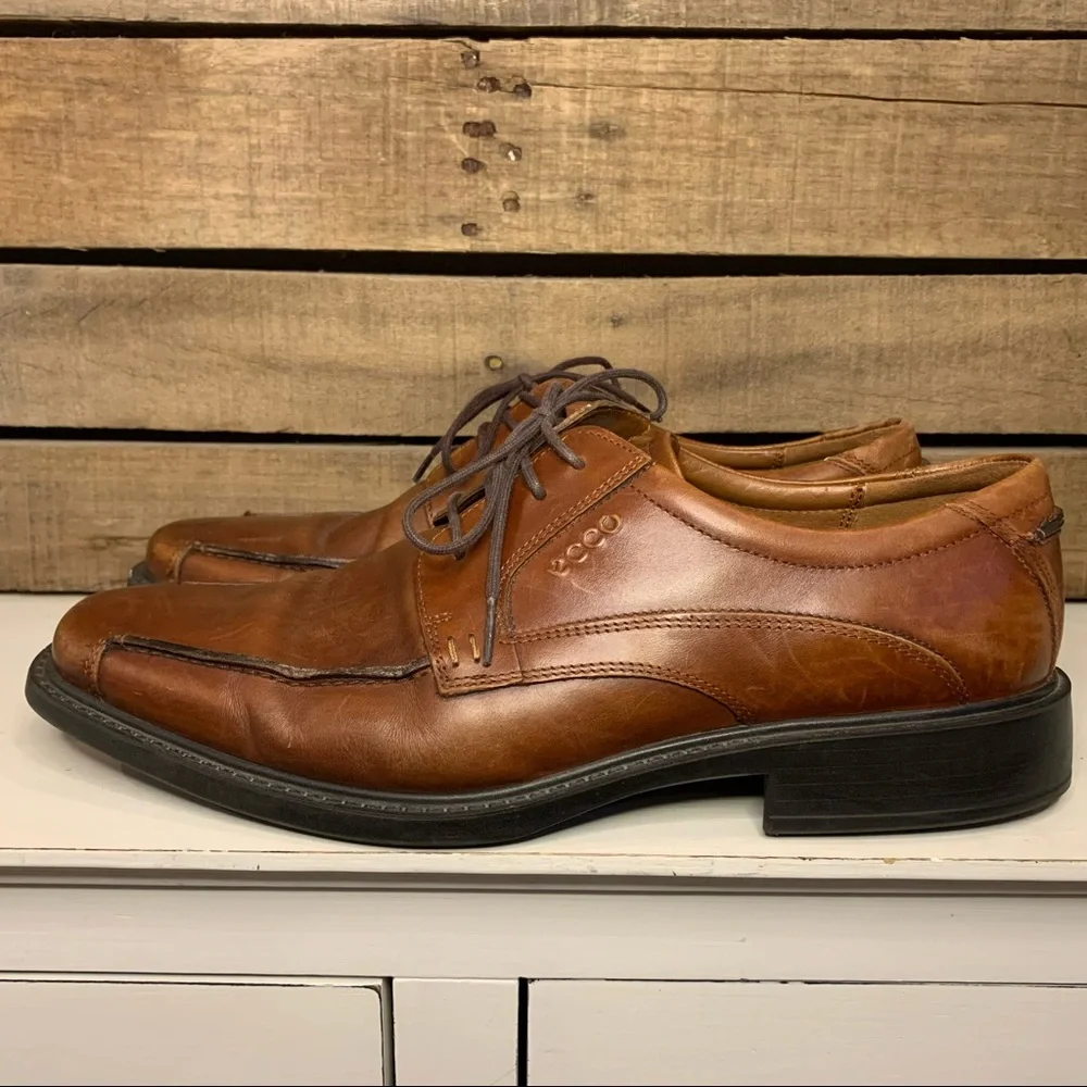 ECCO Cognac Oxford Men's Dress Shoe Square Toe Size 44 - Picture 7 of 13